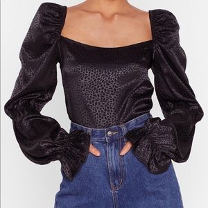 Nasty Gal Puff Sleeve Tie Back Blouse